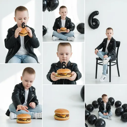 AI-фотосессия «Minimalist 6th Birthday Editorial Collage»