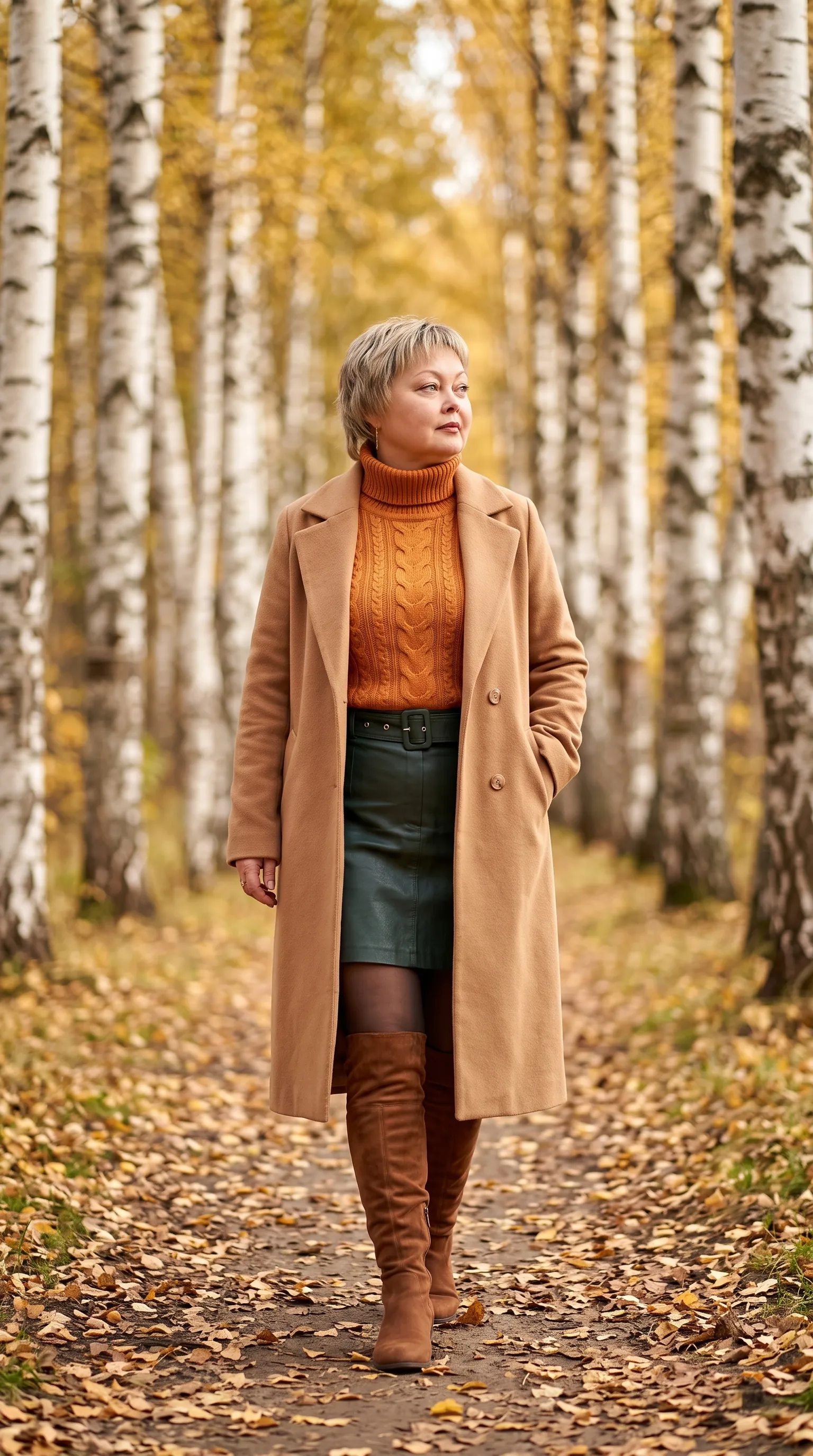 AI-фотосессия «Autumn Birch Path Portrait»