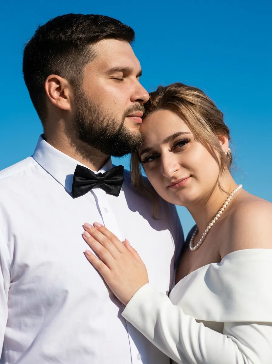 парная AI-фотосессия «Elegant Couple against Azure Sky»