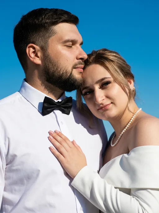 парная AI-фотосессия «Elegant Couple against Azure Sky»