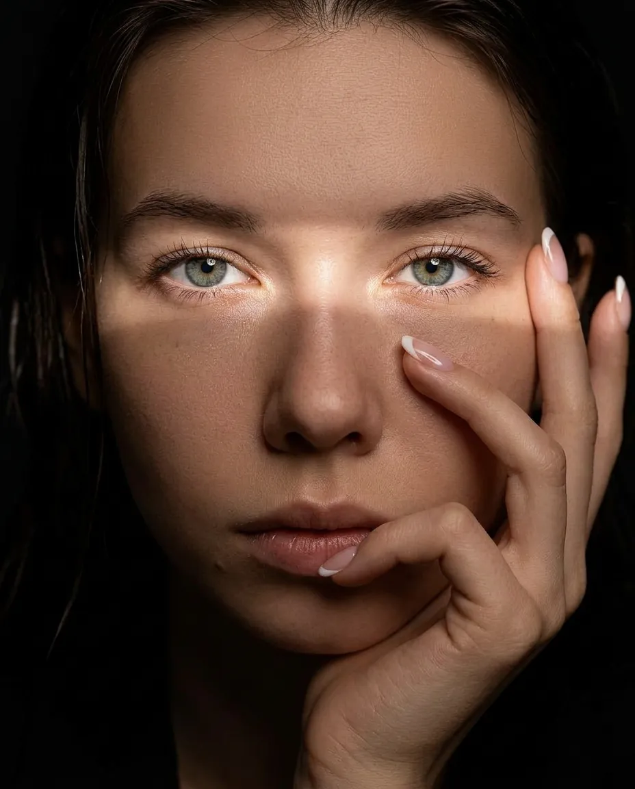 AI photoshoot “Shadow-Masked Editorial Beauty Portrait”