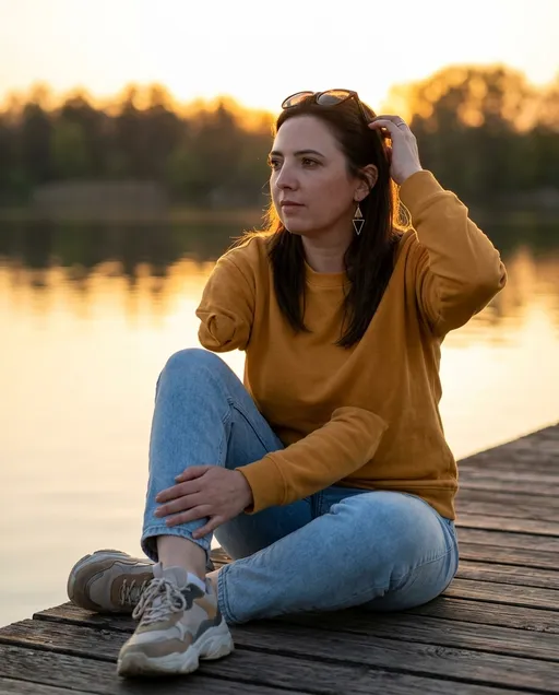 AI-фотосессия «Golden Hour Pier Seated Portrait»