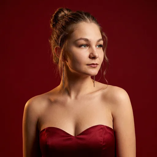 AI-фотосессия «Crimson Three-Quarter Studio Portrait»