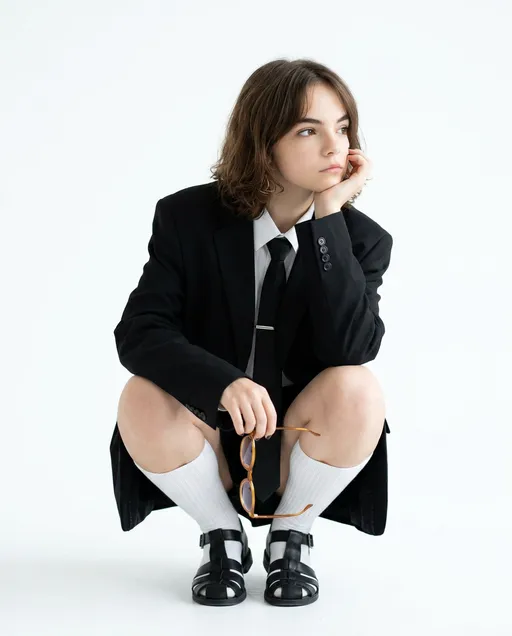 AI-фотосессия «High-Key Minimalist Fashion Squat»
