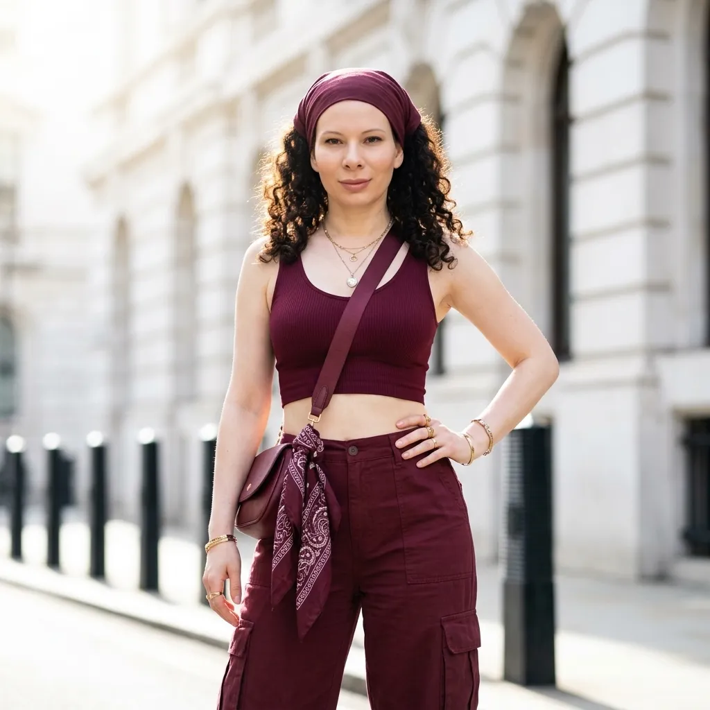 AI-фотосессия «Burgundy Monochromatic Editorial»