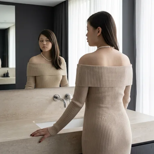 AI-фотосессия «Reflective Elegance in Modern Interior»